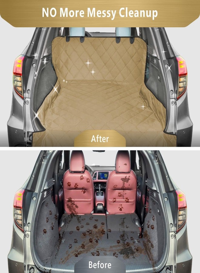 F-color SUV Cargo Liner for Dogs, Waterproof Pet Cargo Cover Dog Seat Cover Mat for SUVs Sedans Vans with Bumper Flap Protector, Non-Slip, Large Size Universal Fit, Khaki - Image 3